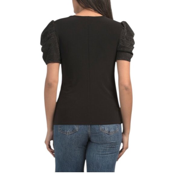 NICOLE MILLER NEW YORK Puff Sleeve Combo Top - Picture 2 of 3